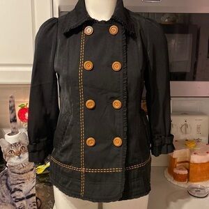 L womens Deep or shallow solid black lined jacket regular size 2